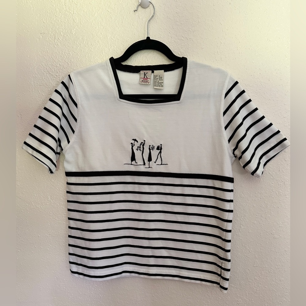Vintage K Wear Koret Blouse Top Women’s Small Black & White Stripe